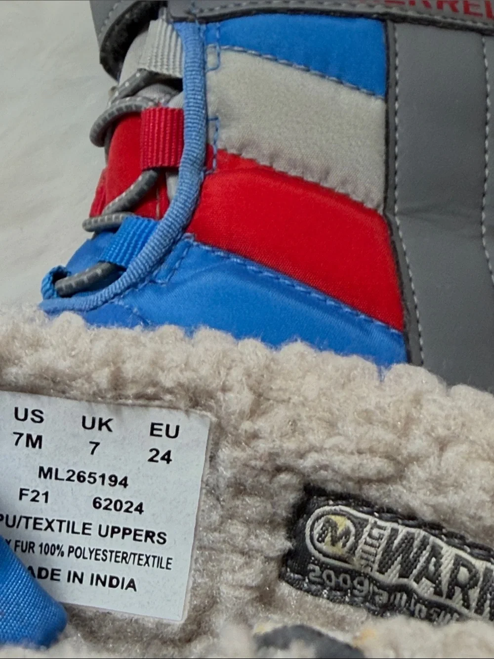Merrell Blue, Gray & Red Insulated Snow Boots